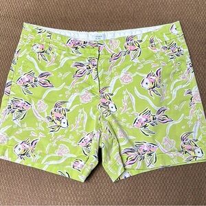 Crown & Ivy lime green & pink fish themed cotton shorts. Size 12.